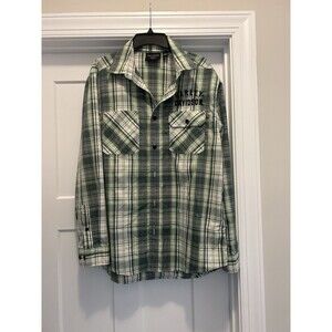 Harley Davidson Men's Size Large Green Plaid Shirt Performance Motorcycle Logo